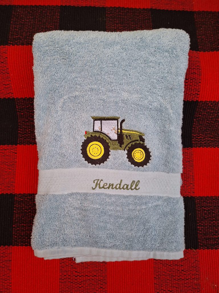 tractor embroidery on towels
